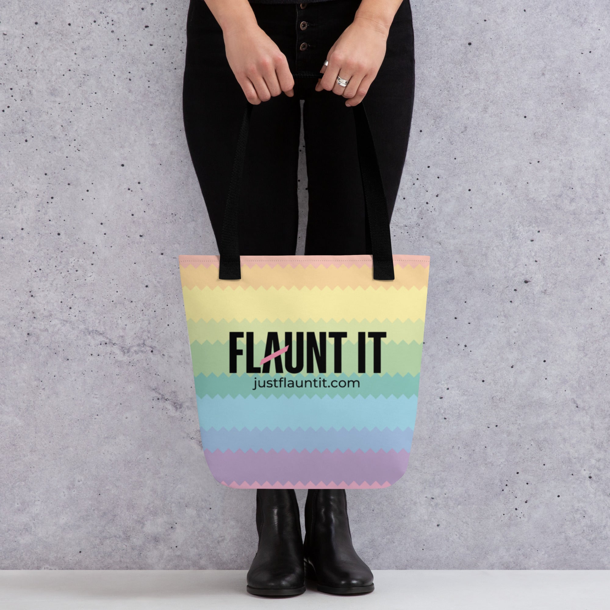 Flaunt It Logo Tote Bag — Pastel Rainbow