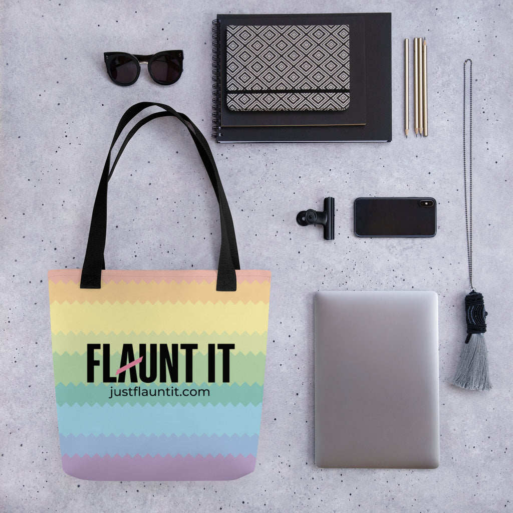 Flaunt It Logo Tote Bag — Pastel Rainbow