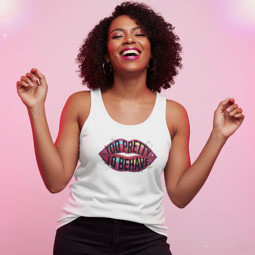 Too Pretty to Behave Lipstick Menace - Unisex Premium Tank Top