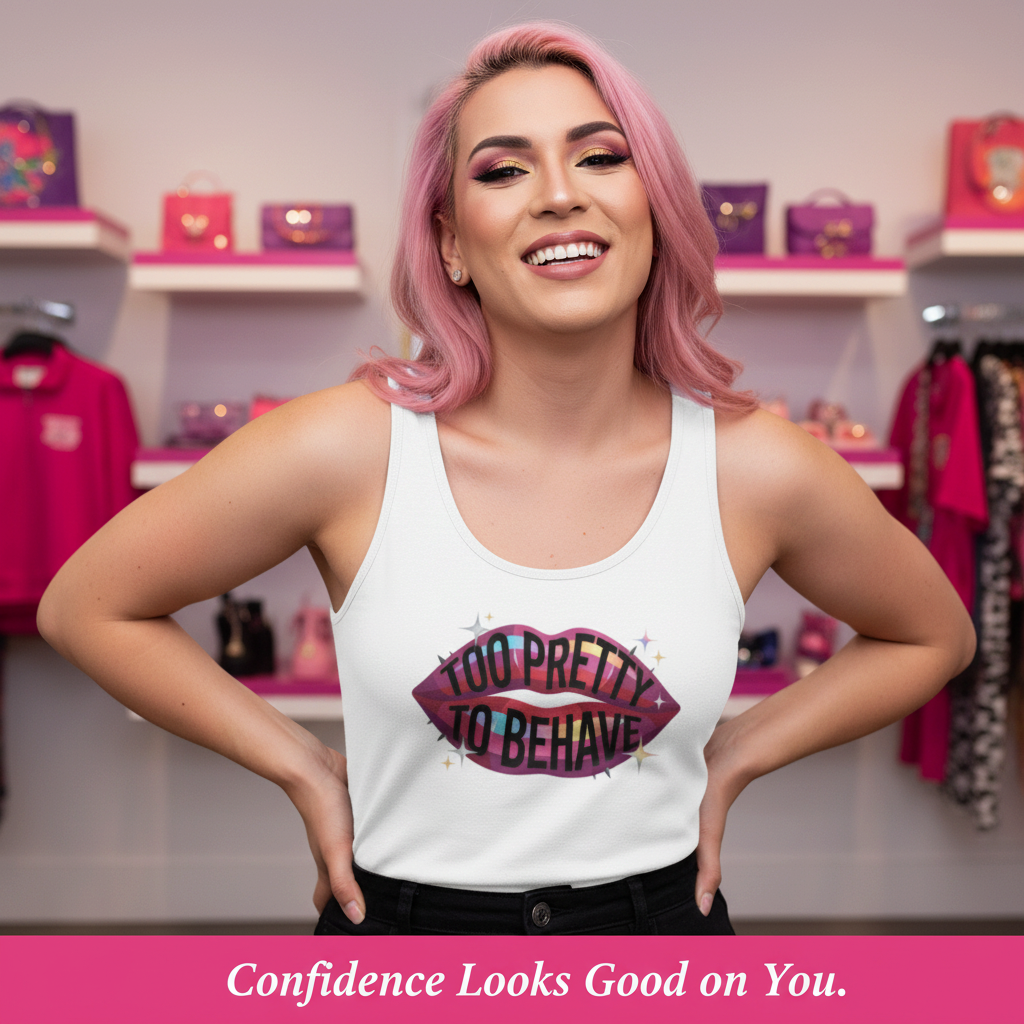 Too Pretty to Behave Lipstick Menace - Unisex Premium Tank Top