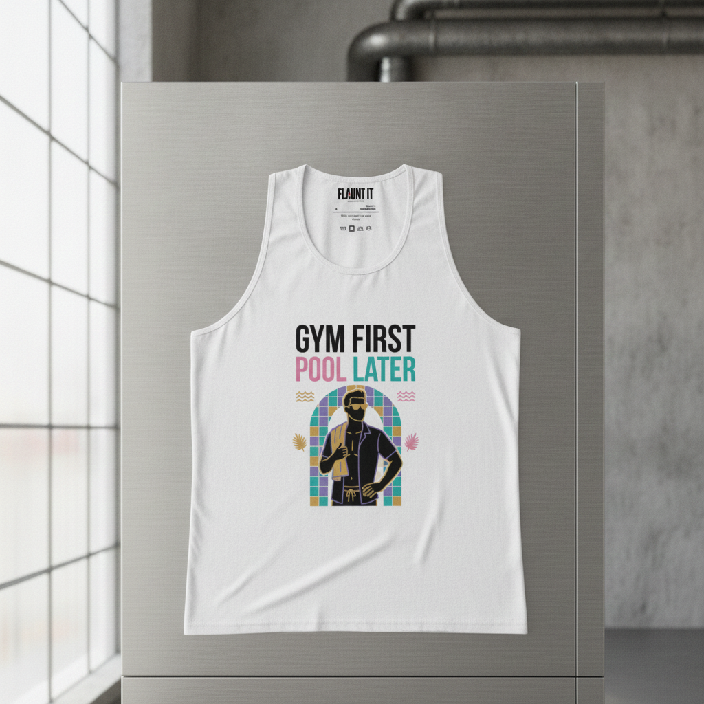 Gym First Pool Later Casual Swagger Premium Tank Top