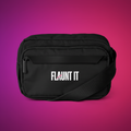 Flaunt It black recycled polyester urban crossbody bag with front zipper pocket and adjustable strap