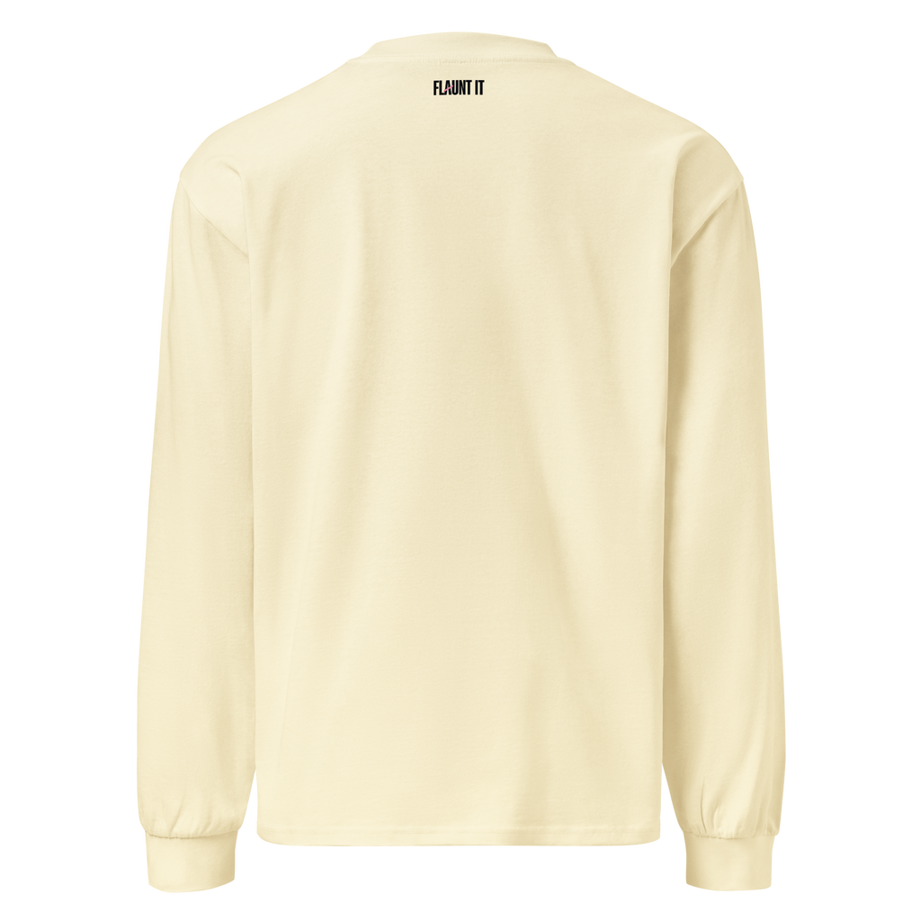 Flaunt It heavyweight long sleeve shirt in cream cotton with a relaxed fit and back neck branding
