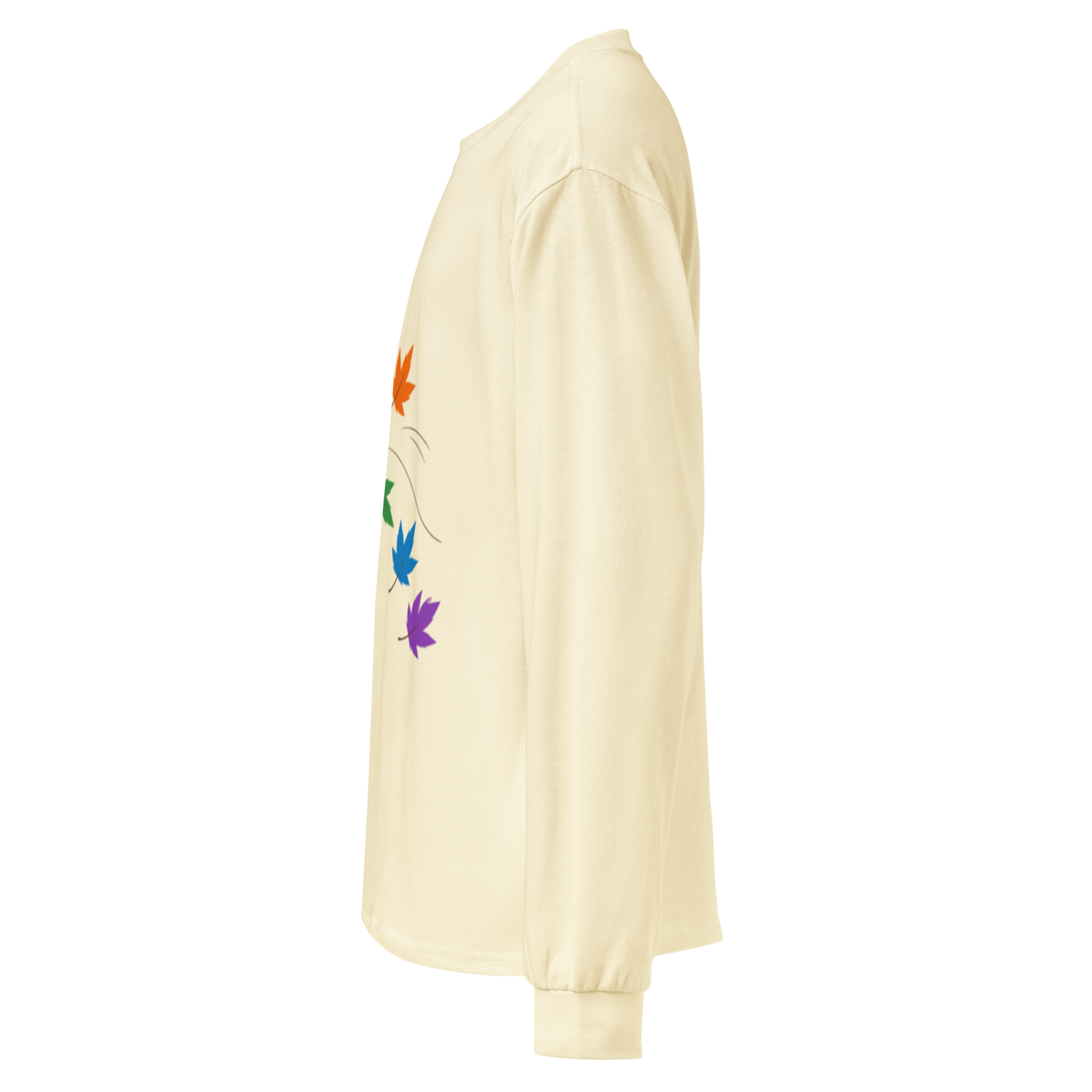 Flaunt It heavyweight cotton long sleeve shirt in cream featuring a diagonal graphic of colorful pride maple leaves