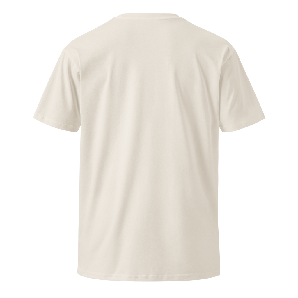 Back view of a plain beige Flaunt It premium unisex crew neck t-shirt made from soft combed cotton.
