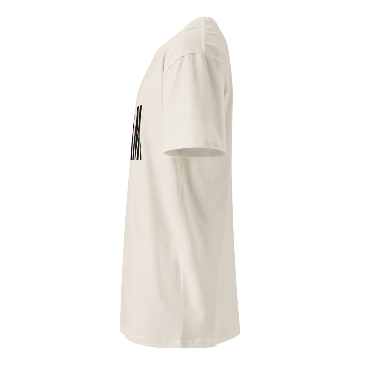 Flaunt It Mami premium unisex tee in cream cotton with black graphic print, side view showing regular fit
