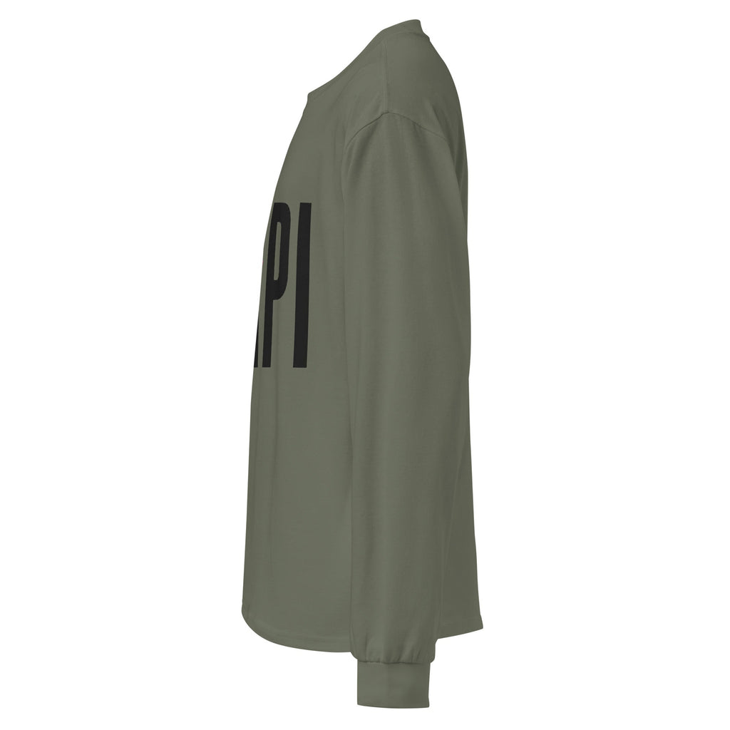 Flaunt It olive green heavyweight cotton long sleeve shirt with PAPI graphic print, side view