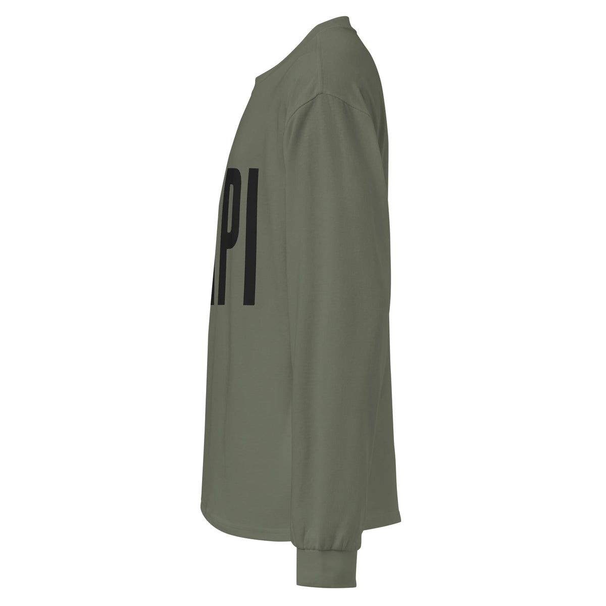 Flaunt It olive green heavyweight cotton long sleeve shirt with PAPI graphic print, side view