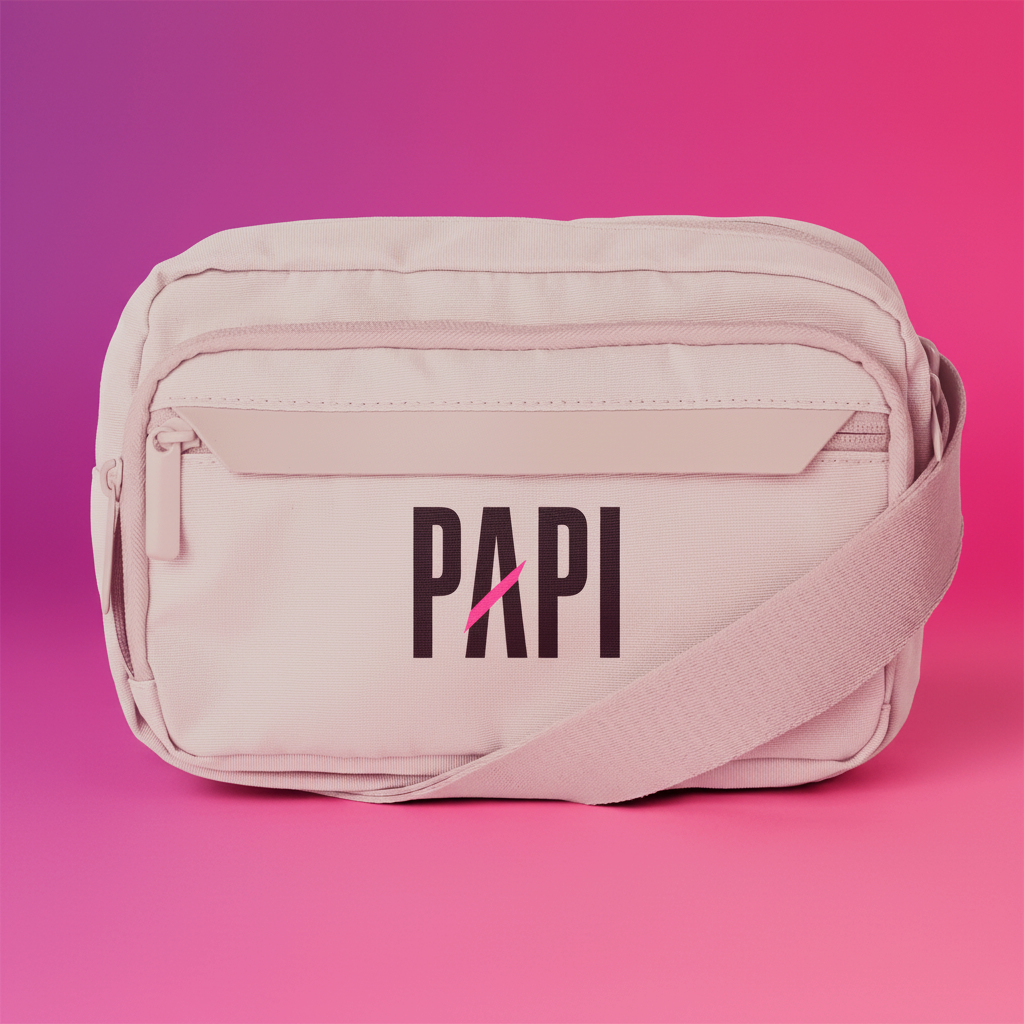 Flaunt It Papi premium urban crossbody bag in light pink recycled polyester with a front zipper and adjustable strap