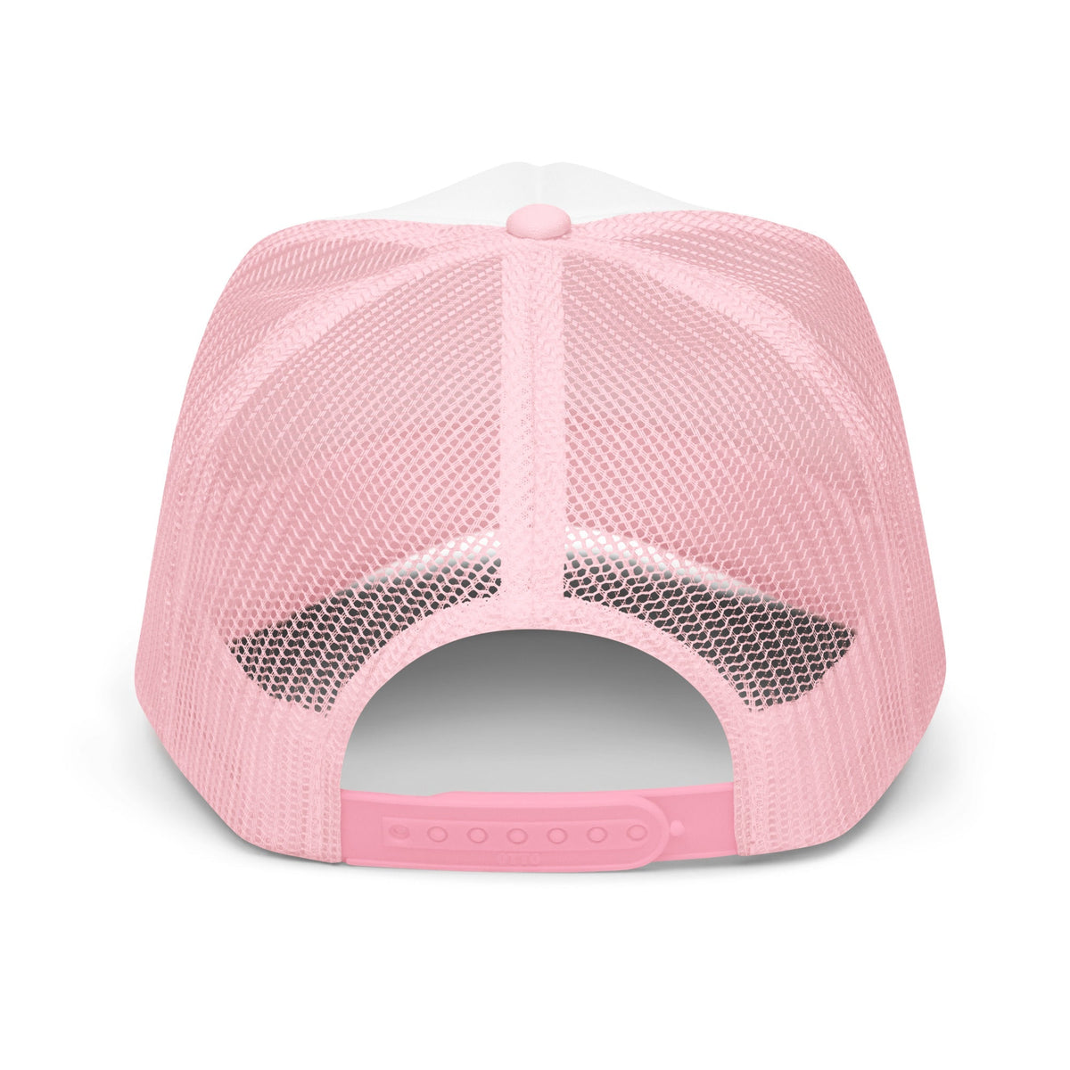 Flaunt It Proud Every Day unisex trucker cap in light pink with a breathable mesh back and adjustable snap closure.