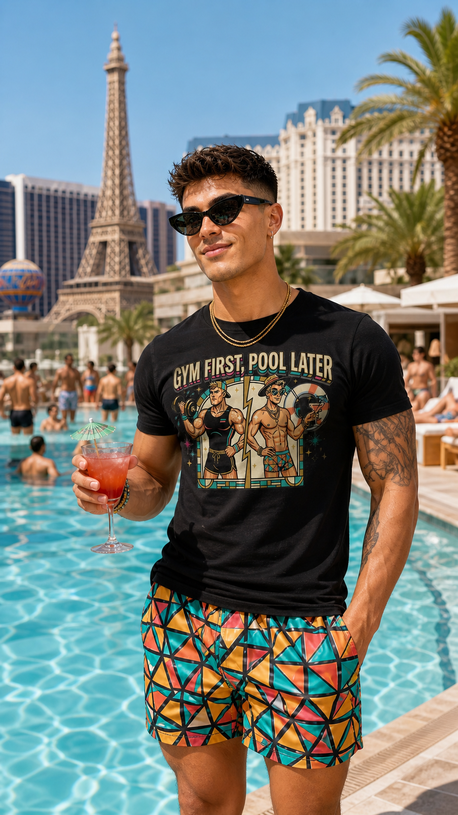 Gym First Pool Later Maximal - Premium Tee - Unisex
