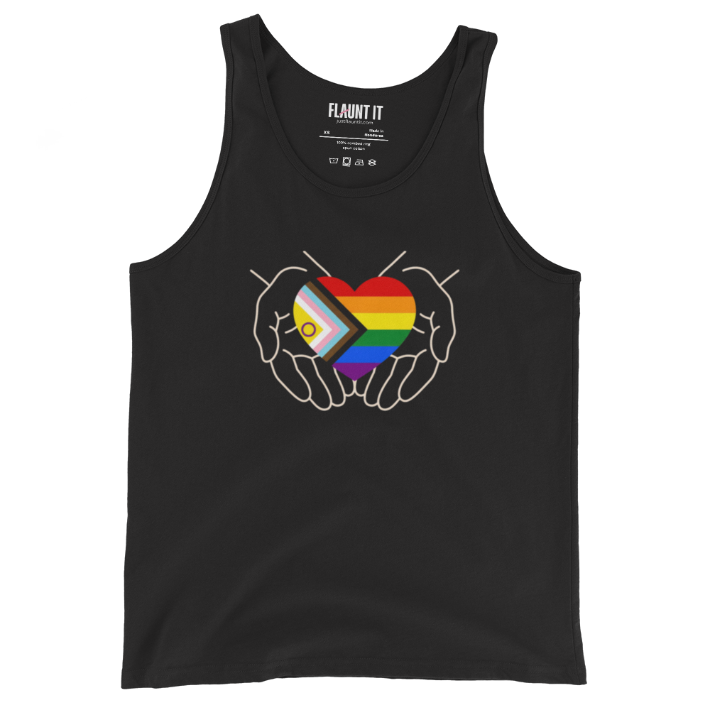Progress Pride Heart in Hands Tank — Graphic Tank Top