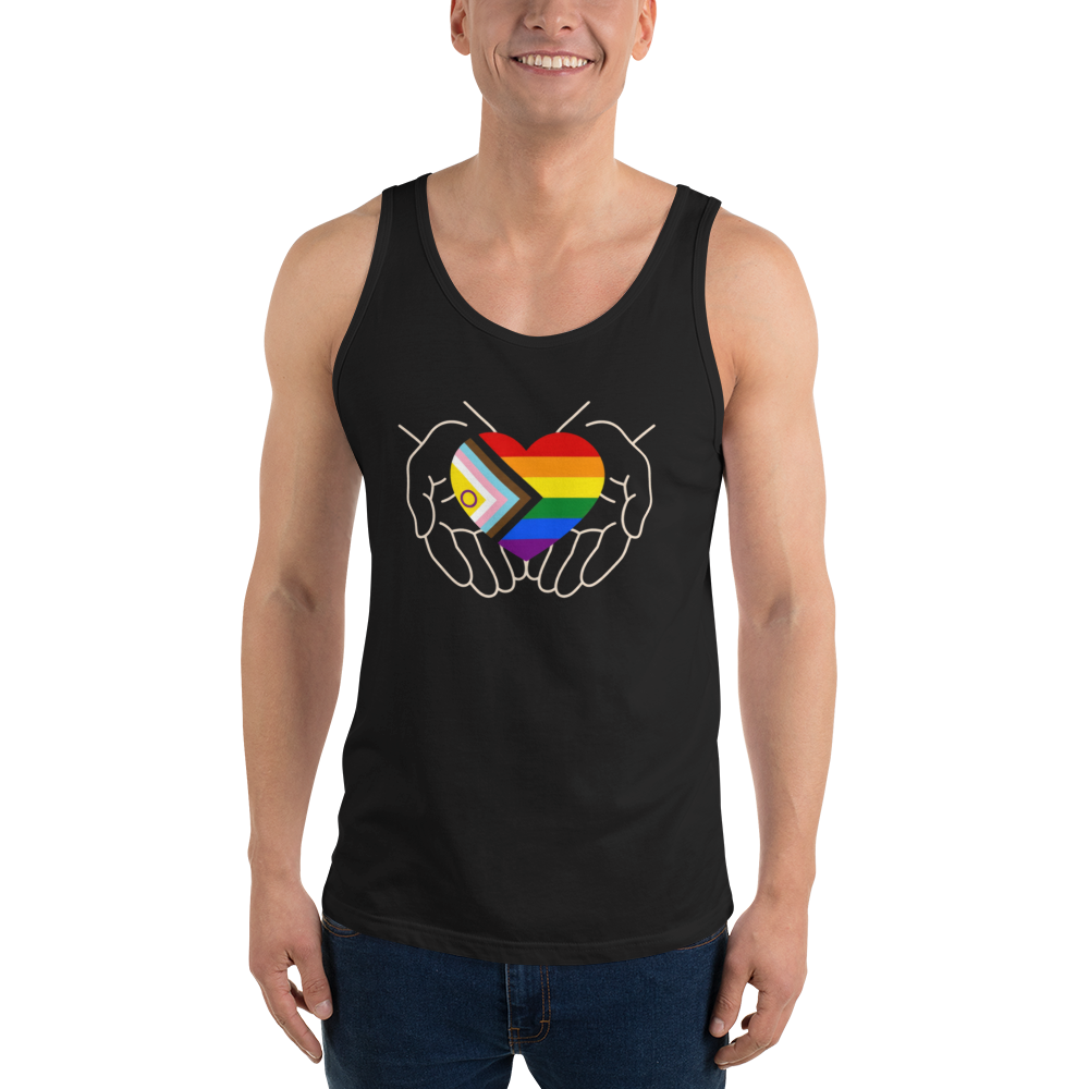 Progress Pride Heart in Hands Tank — Graphic Tank Top