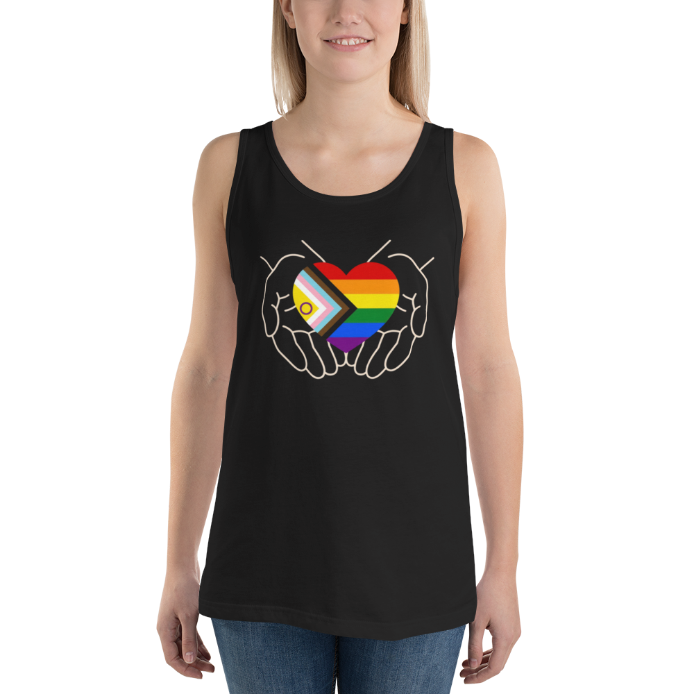 Progress Pride Heart in Hands Tank — Graphic Tank Top